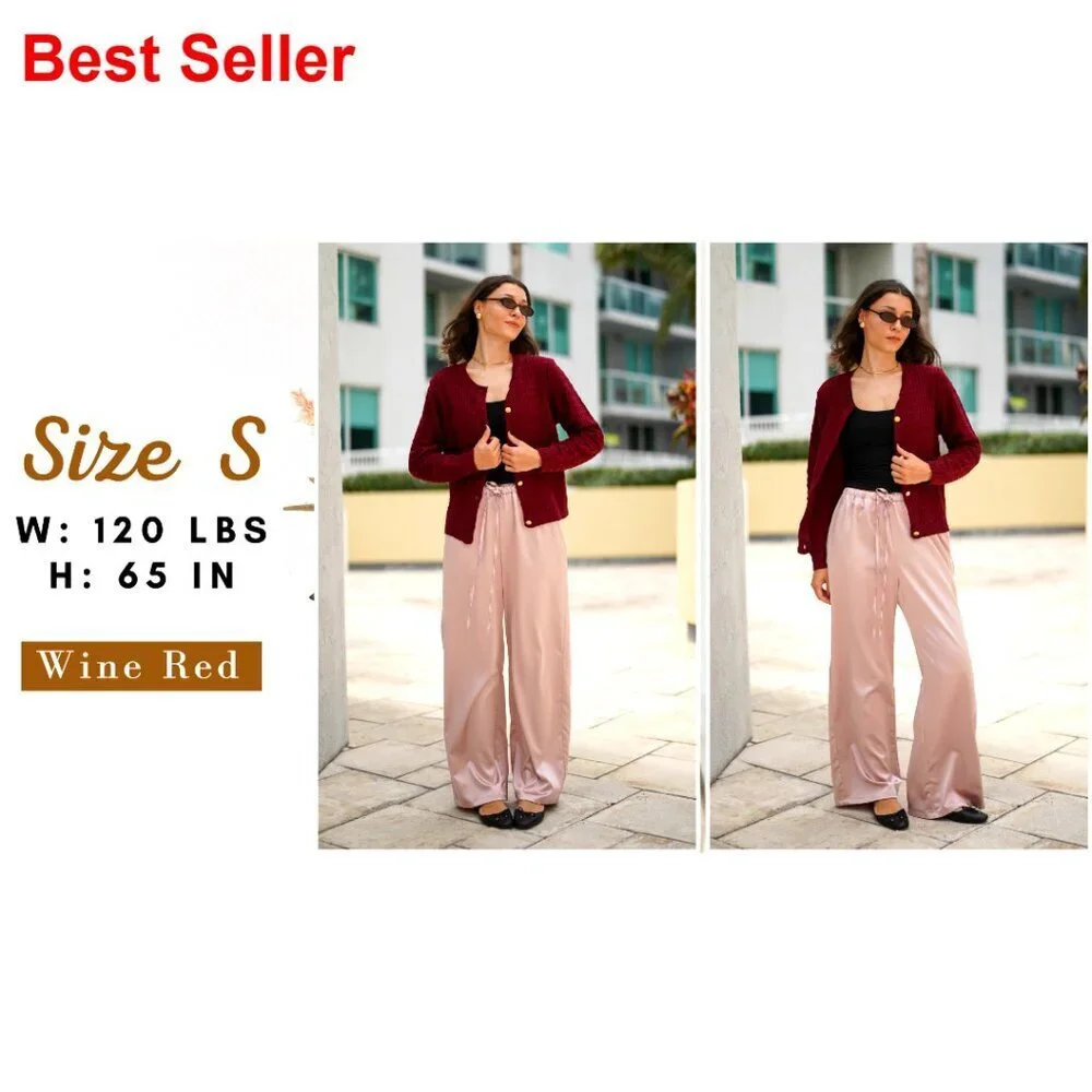 Cropped Cardigan Sweater Open Front Button Down Crew Neck Knit Jacket